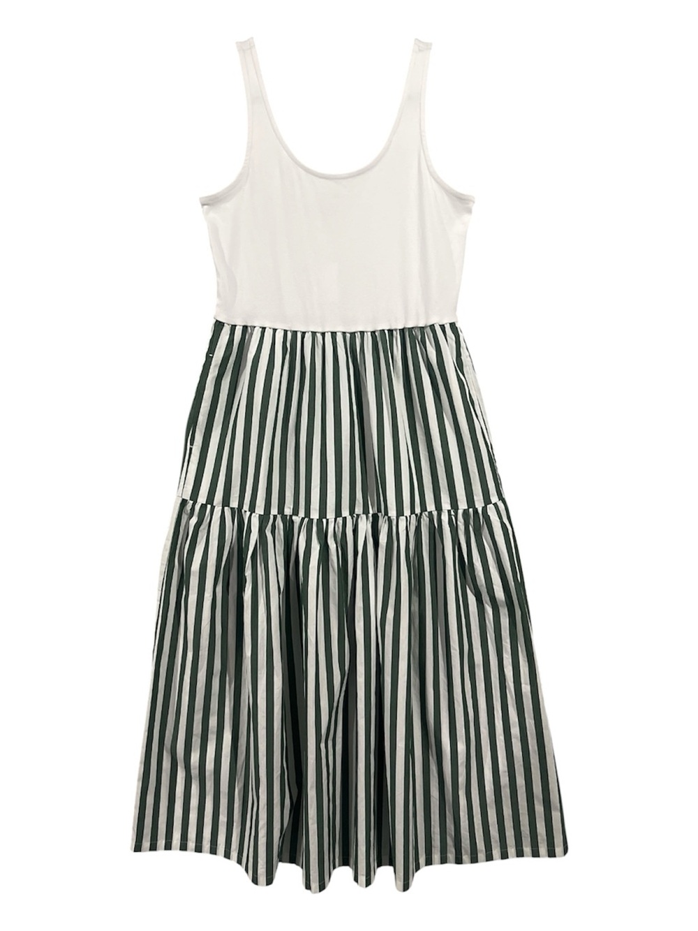 J.Crew Dress Women’s Medium White and Green Striped Tiered Knit Mixy CK545